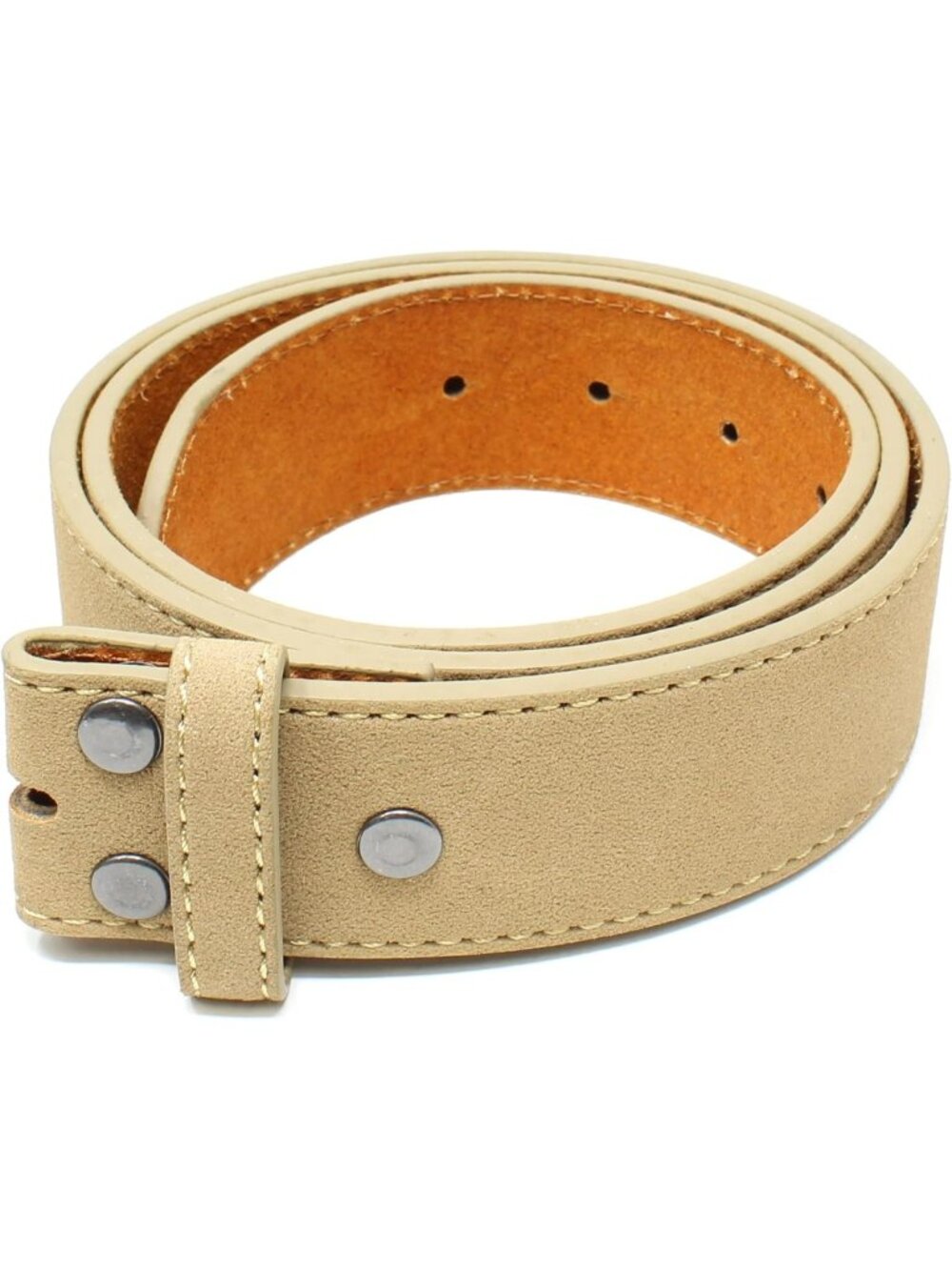 Suede Textured Leather Belt Strap, 1.5" Wide, Stitched Edge, Snap Closure